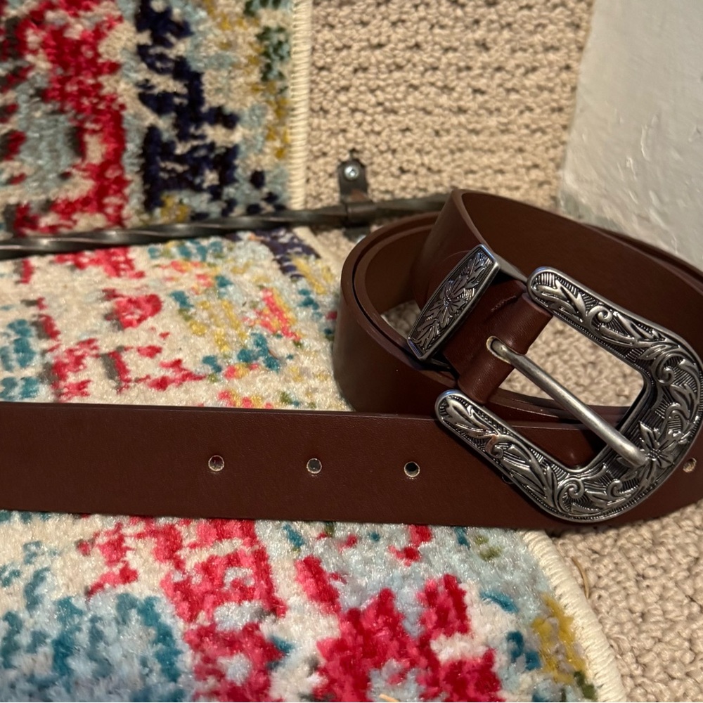 Western Brown Belt with Silver Buckle 48”